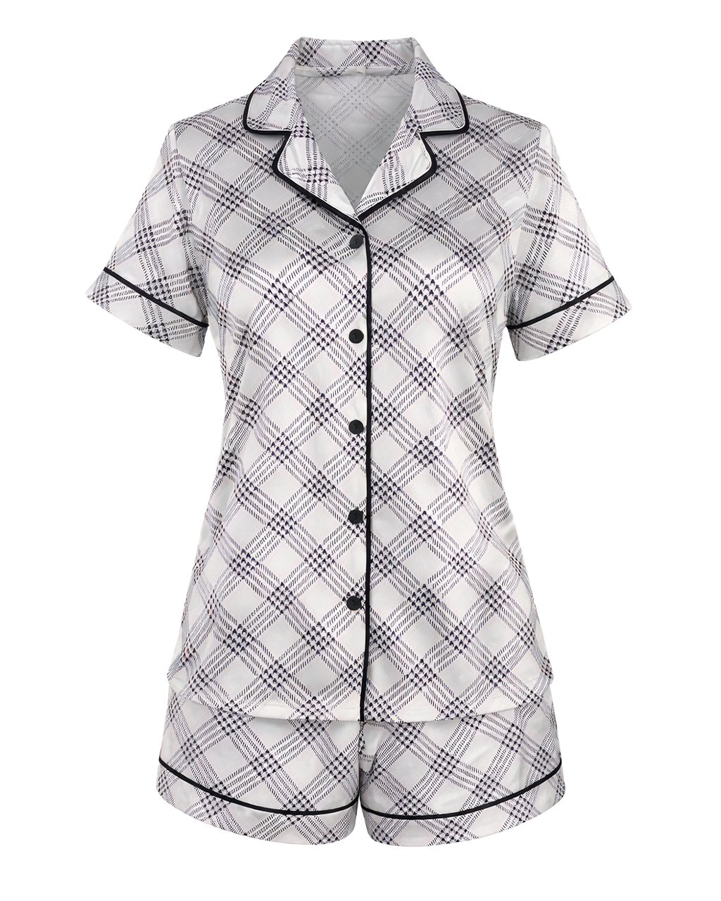 Комплект Къса Сатенена Пижама – Черно-Бяло Каре – „Royal“