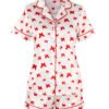 3 Комплект Къса Сатенена Пижама – Бяла с Червени Пеперудки – „Wings“