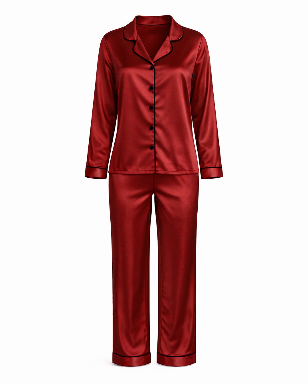 Комплект Дълга Сатенена Пижама – Бордо – „Passion“