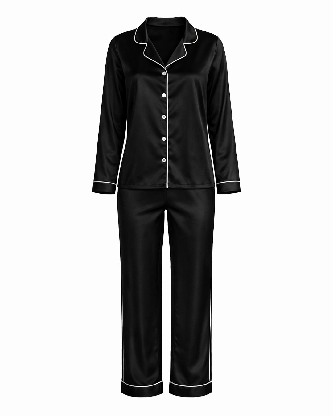 Комплект Дълга Сатенена Пижама – Черна – „Elegant“