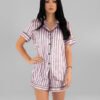 Комплект Къса Сатенена Пижама – Сиво-Розово Райе – „Sweet Candy“