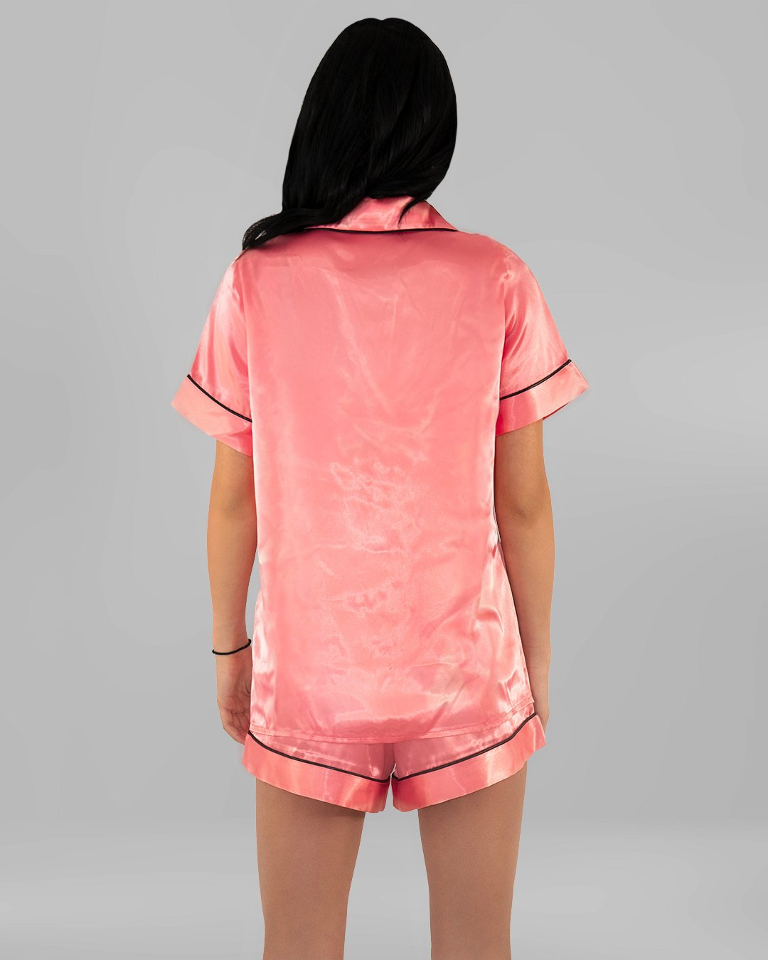 DLV00362_1 Комплект Къса Сатенена Пижама – Розова – „Kiss“