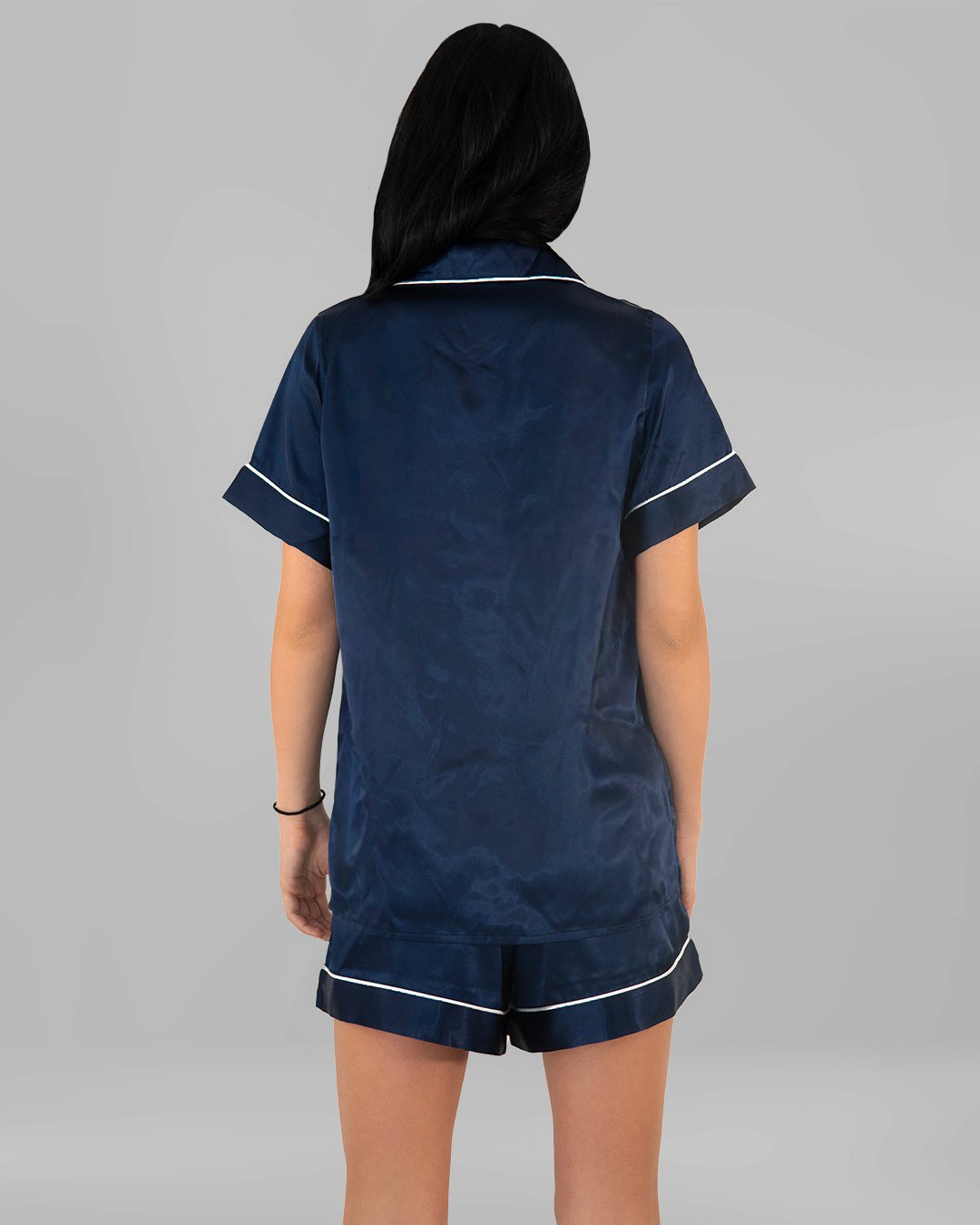 Комплект Къса Сатенена Пижама – Тъмносиньо – „Midnight“