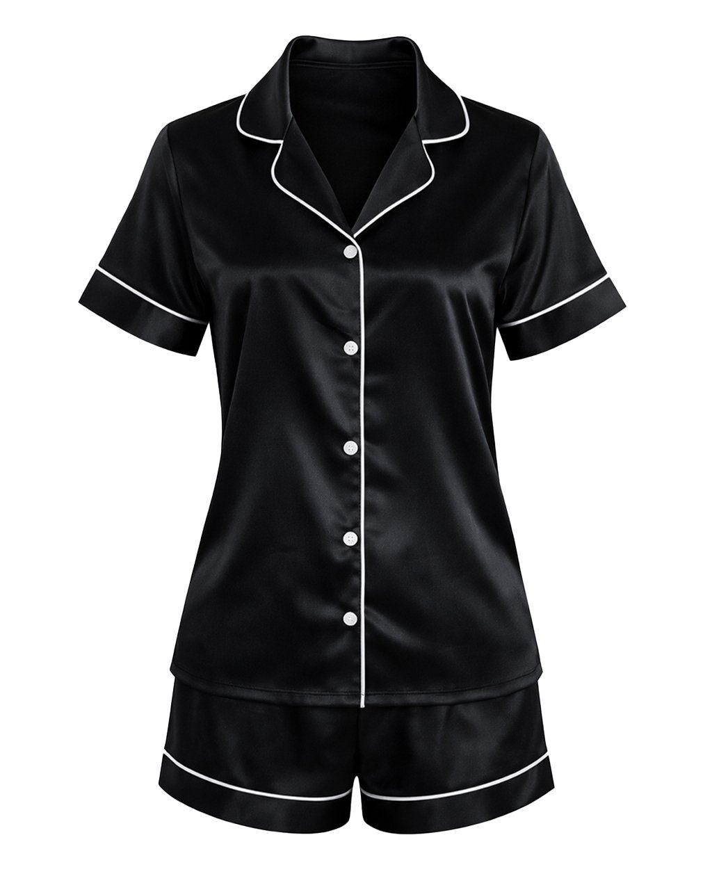 Комплект Къса Сатенена Пижама – Черна – „Elegant“