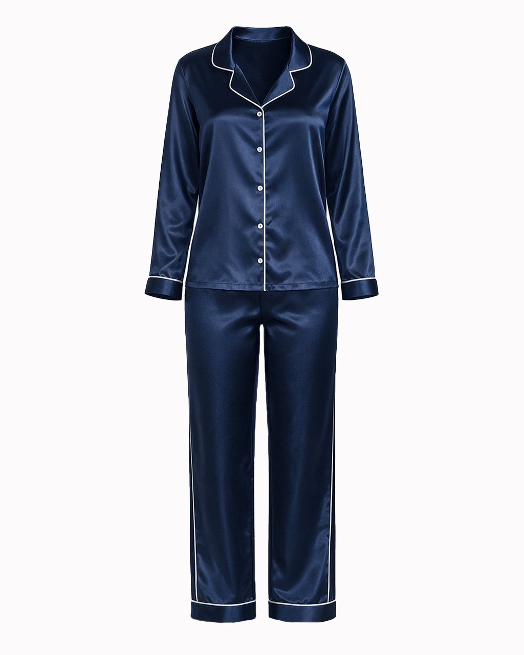 41 Комплект Дълга Сатенена Пижама – Тъмносиньо – „Midnight“