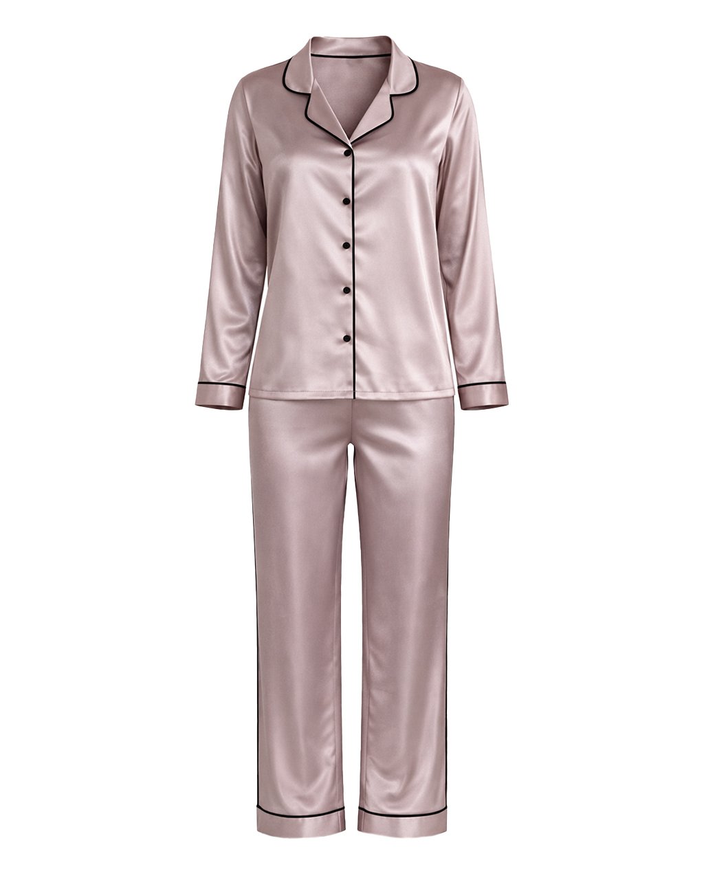 45 Комплект Дълга Сатенена Пижама - Пепел от Рози Светла - „Siren“